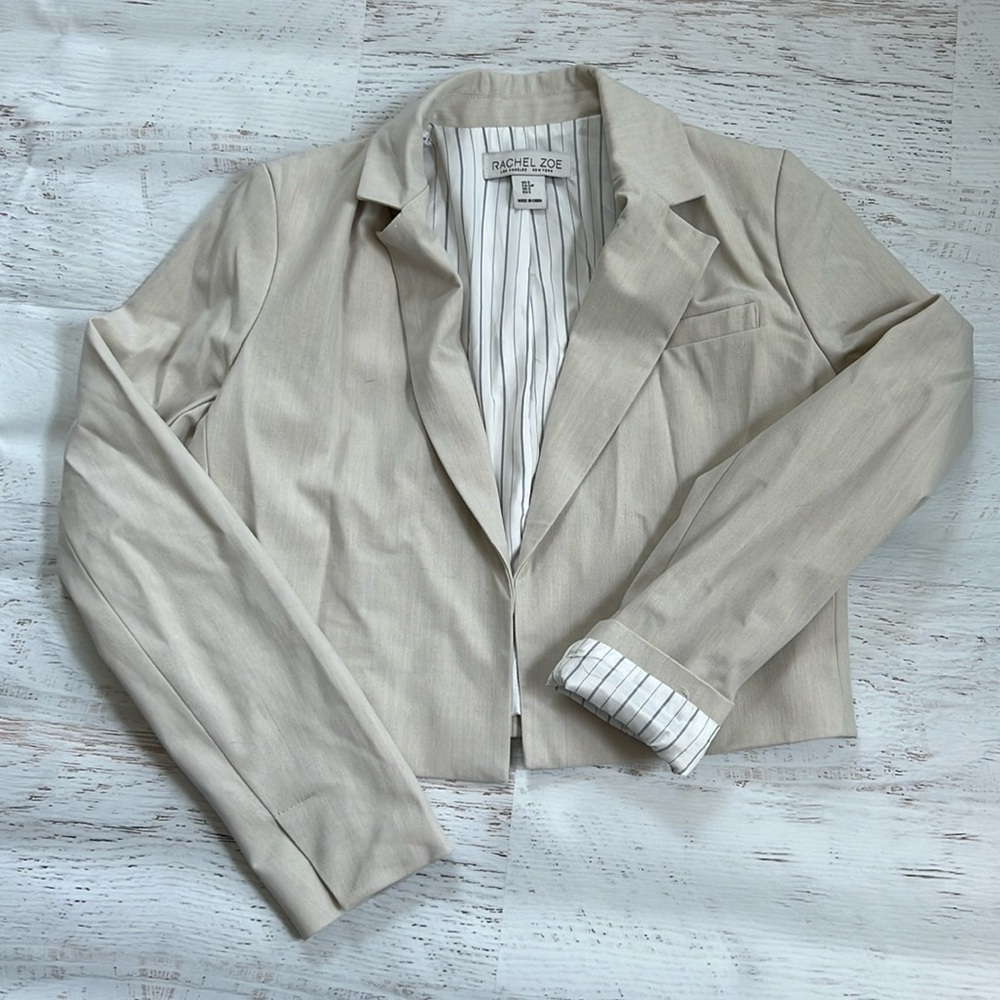 Rachel Zoe Cropped Tan/Cream Blazer SMALL